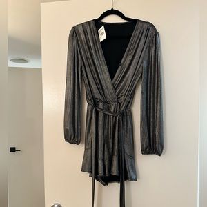 Metallic Tie Waist Long Sleeve Romper